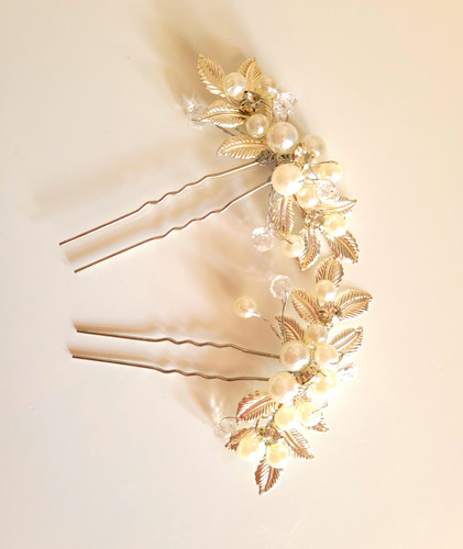 Silver tone leaf bridal - silver,