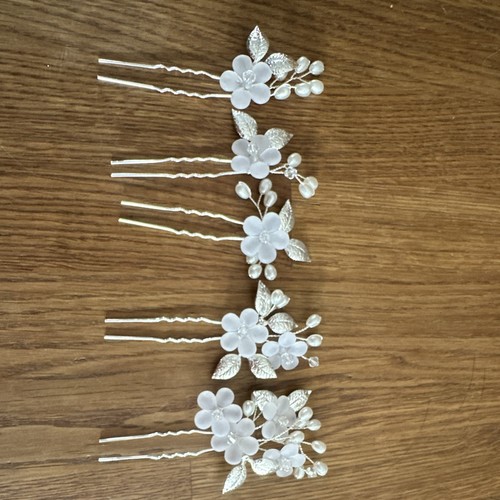 Bridal silver tone flower hair - silver,