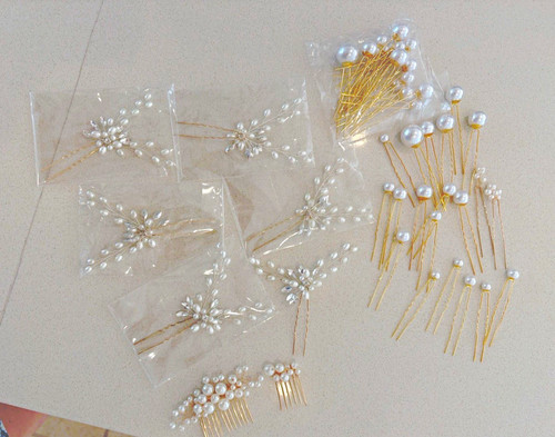 Pearl crystal bridal hair - pearl,