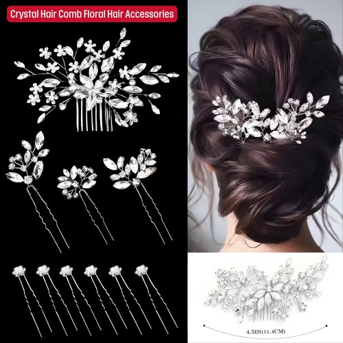 Crystal floral hair comb - hair, pins
