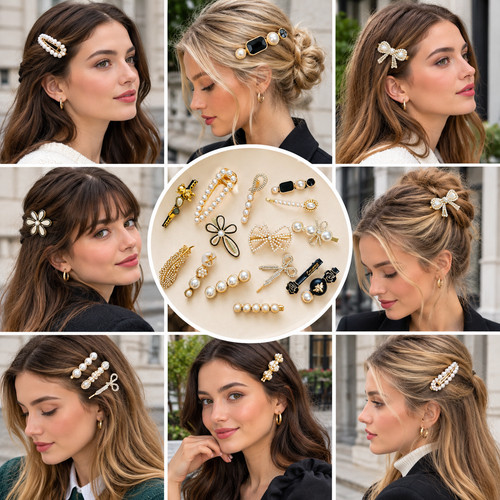 Set pearl hair clips - of,