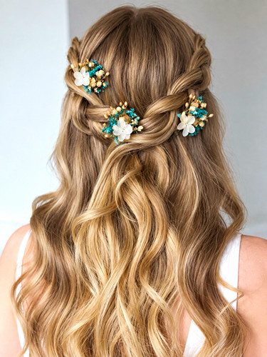 Bridal floral hair pins set - bridal,