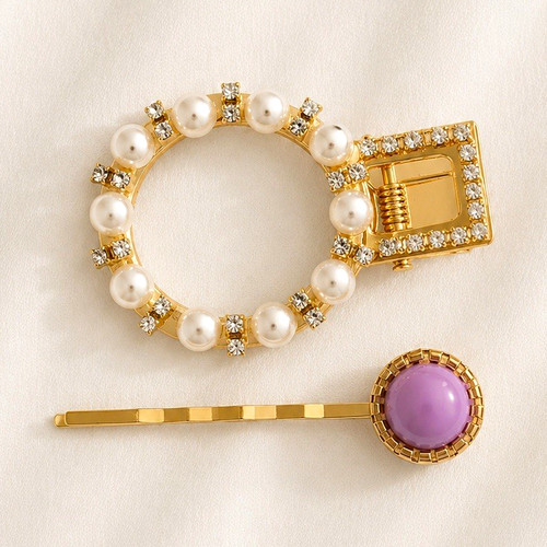 Gold tone faux pearl - gold, round