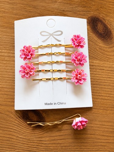 Set pink flower hair pins - set,