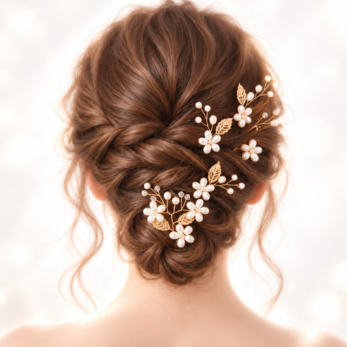 Bridal hair pins pearl gold - pearl,