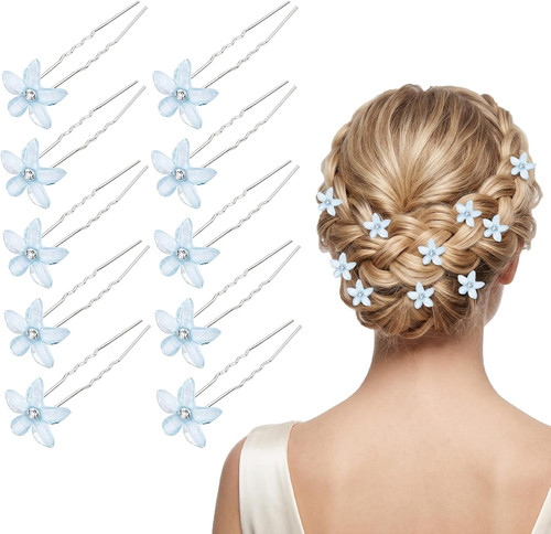 10pcs blue flower hair pins - 10pcs,